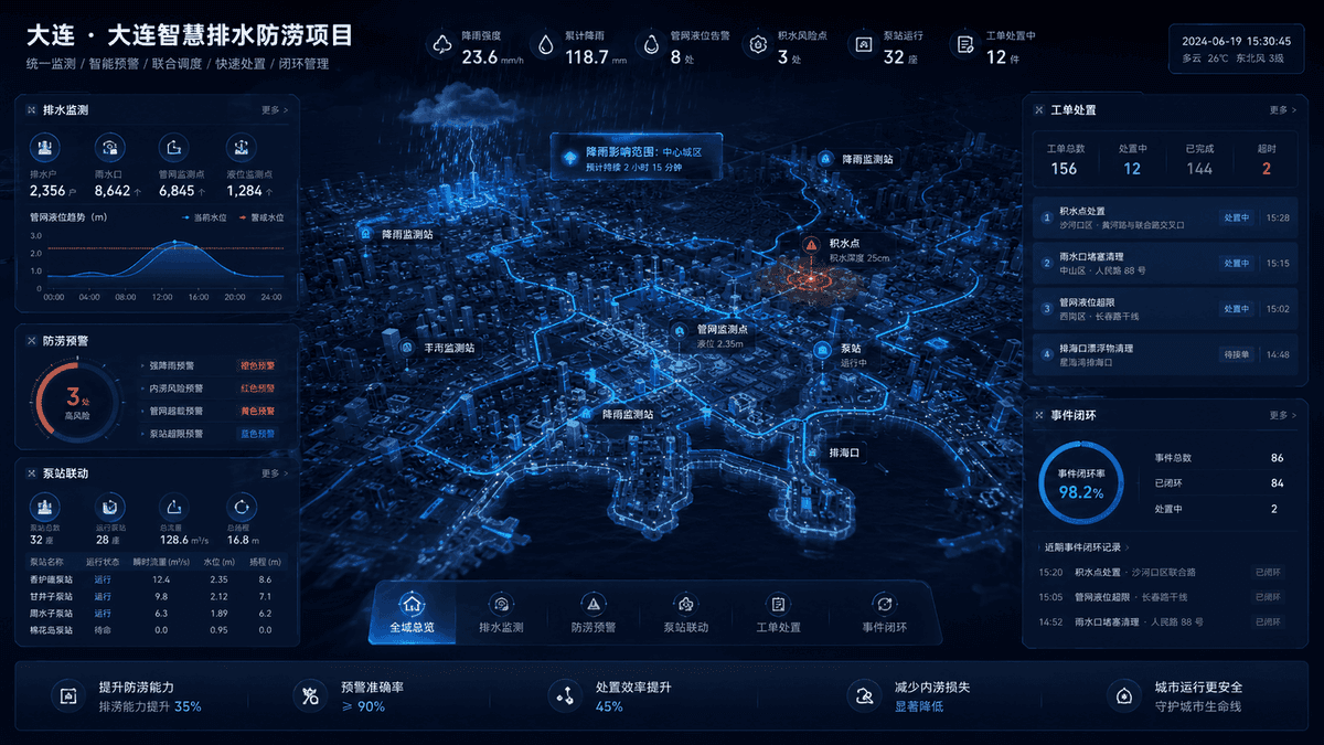 大连·大连智慧排水防涝项目示意图