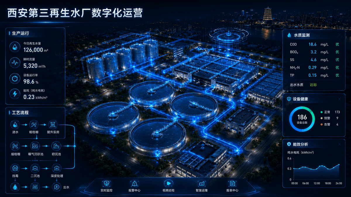 西安·第三再生水厂数字化运营示意图